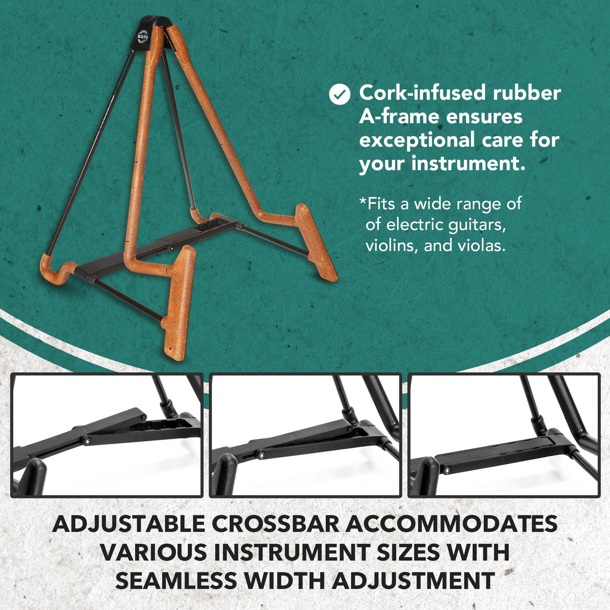 K&M König & Meyer 17581.014.95 Heli 2 Electric Guitar A-Frame Folding Stand Electric Guitars | Adjustable and Collapsible | Sturdy & Durable | Pro’s Choice German Made Cork Infused Steel