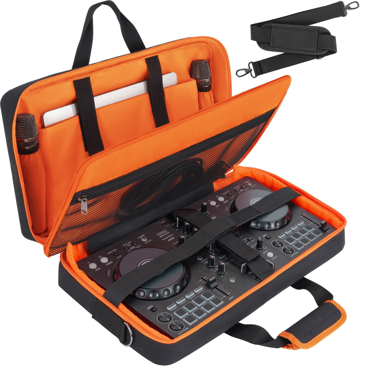 ITHWIU Padded DJ Controller Case Compatible with DDJ FLX4/DJ 400/DDJ REV1, DJ Carrying Bag with 5-Pocket fits up to 15.6'' Laptop, Headphones, Cables, with Adjustable Shoulder Strap, 21.5"x11.8"x2.5"
