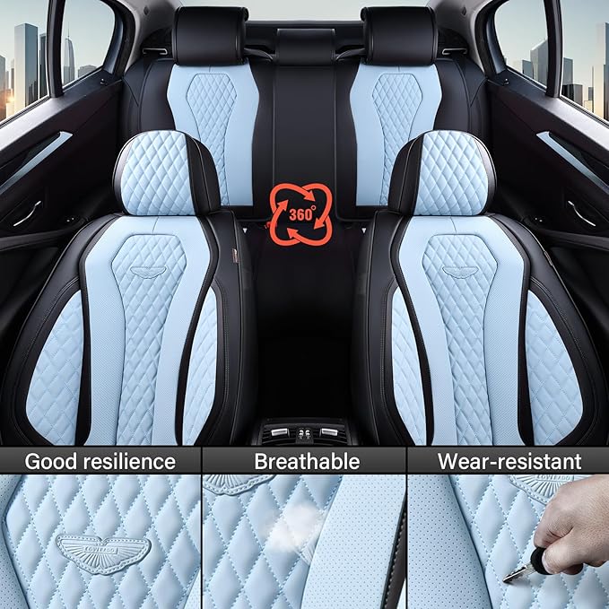 Coverado Car Seat Covers, Seat Covers Front Seats, Blue Car Seat Cover, Waterproof Car Seat Covers, Car Seat Cushion, Front Leather Seat Protector Fit for Most Cars