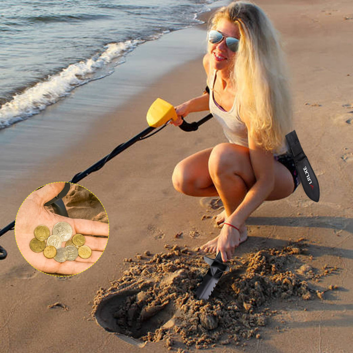 LRLXE Metal Detector Shovel, Heavy Duty Double Serrated Edge Digging Tool
