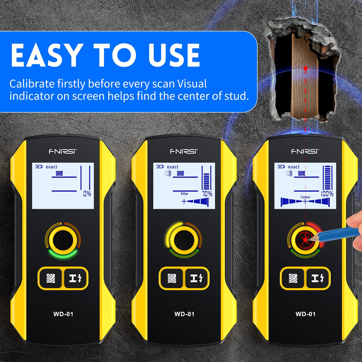 FNIRSI WD-01 6 in 1 Rechargeable Stud Finder Wall Scanner, Positioning Hole