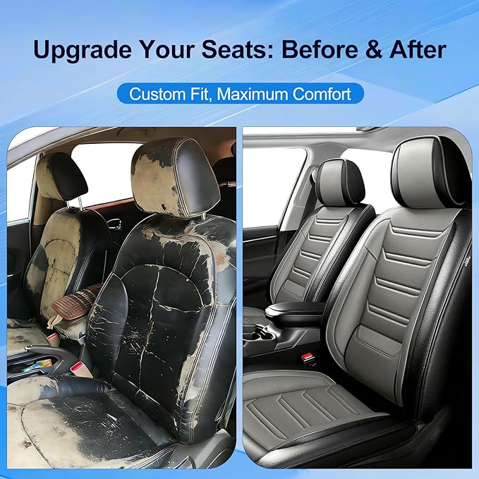 Fit Accord Car Seat Covers for Select Honda Accord 2012-2026 - Premium Full Coverage Leather, Airbag Compatible, Waterproof & All Weather Seat Protector, Full Set, Black+Gray