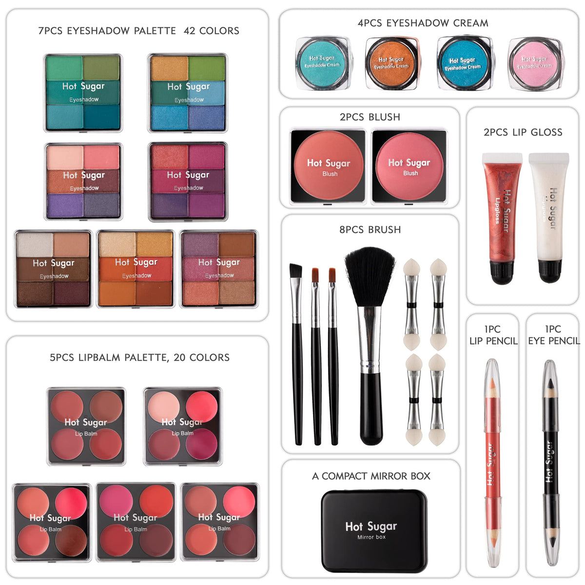 Hot Sugar Makeup Kit for Teenager Girls Starter Cosmetics Set Rainbow