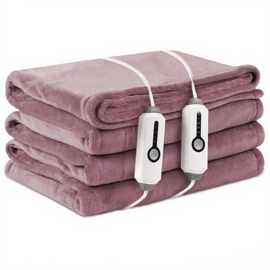 LaffyLo Electric Heated Blanket Queen Size 84" x 90", Soft Flannel Heating Blanket with Dual Controls, 4 Heat Settings, 10-Hour Auto Shutoff, Overheat Protection, Machine Washable, Purple