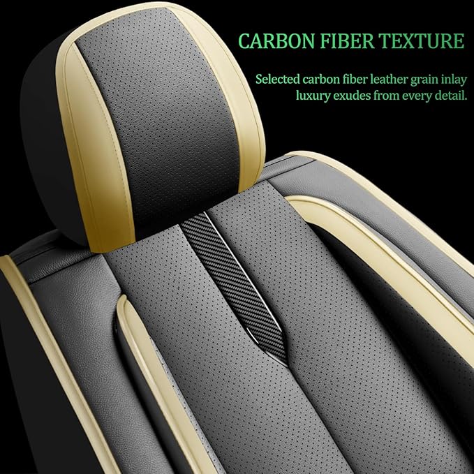 Fit HRV Car Seat Covers for Honda HR-V 2016-2024 2025 2026 - Upgraded Premium Waterproof & Breathable Leather, Airbag Compatible, All-Weather Seat Cushion Protector (2 Front/Black-Beige)