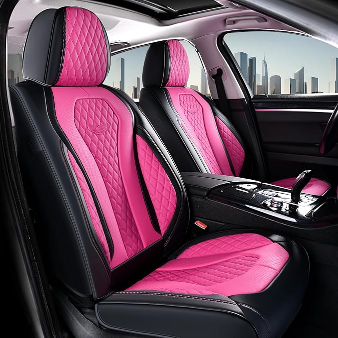 Coverado Auto Seat Covers, Car Seat Covers Full Set, Rose Car Seat Cover, Driver Seat Covers Front Seats Rear Seat Cover, Luxury Car Seat Cushion,Leather Seat Cover Seat Protector Fit for Most Cars