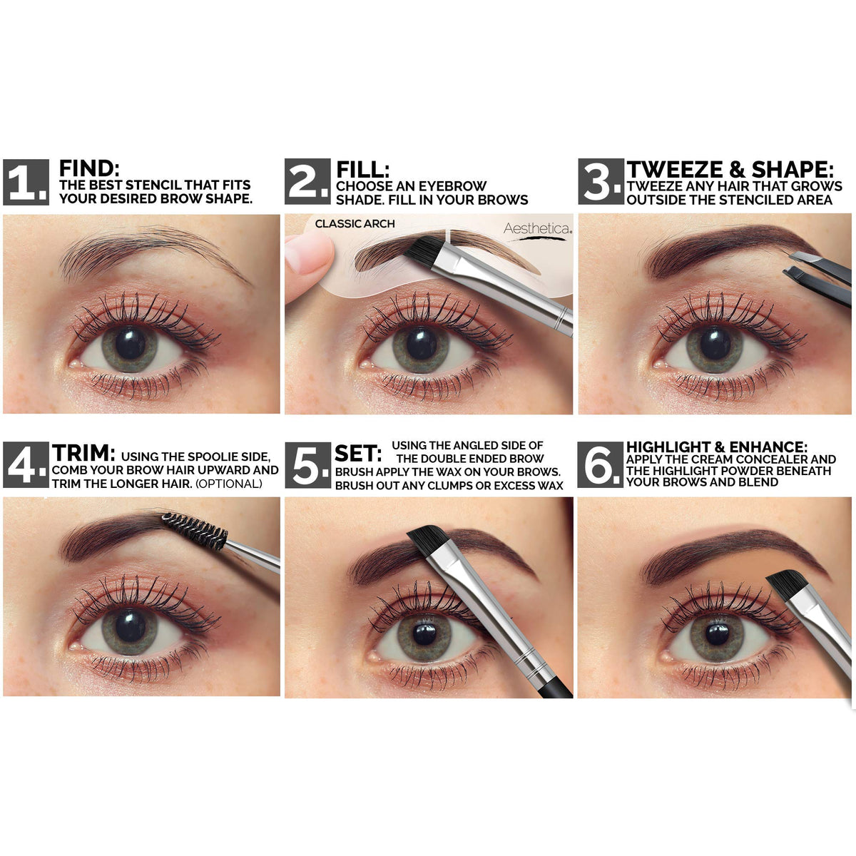 Aesthetica Brow Contour Kit 16-Piece Eyebrow Makeup Palette Set