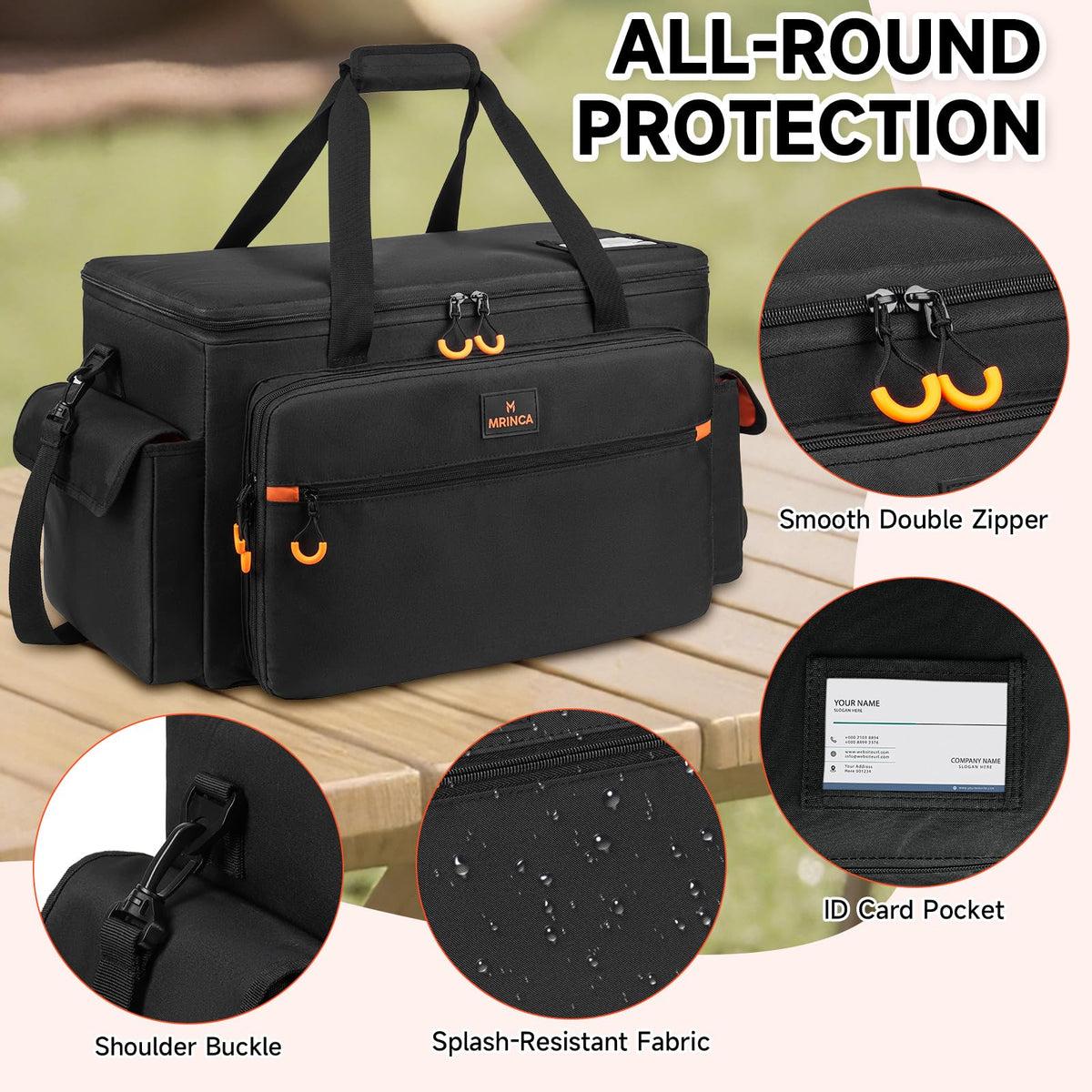 Large DJ Cable Bag with Removable Dividers & Bottom Pad, Multi-Pocket