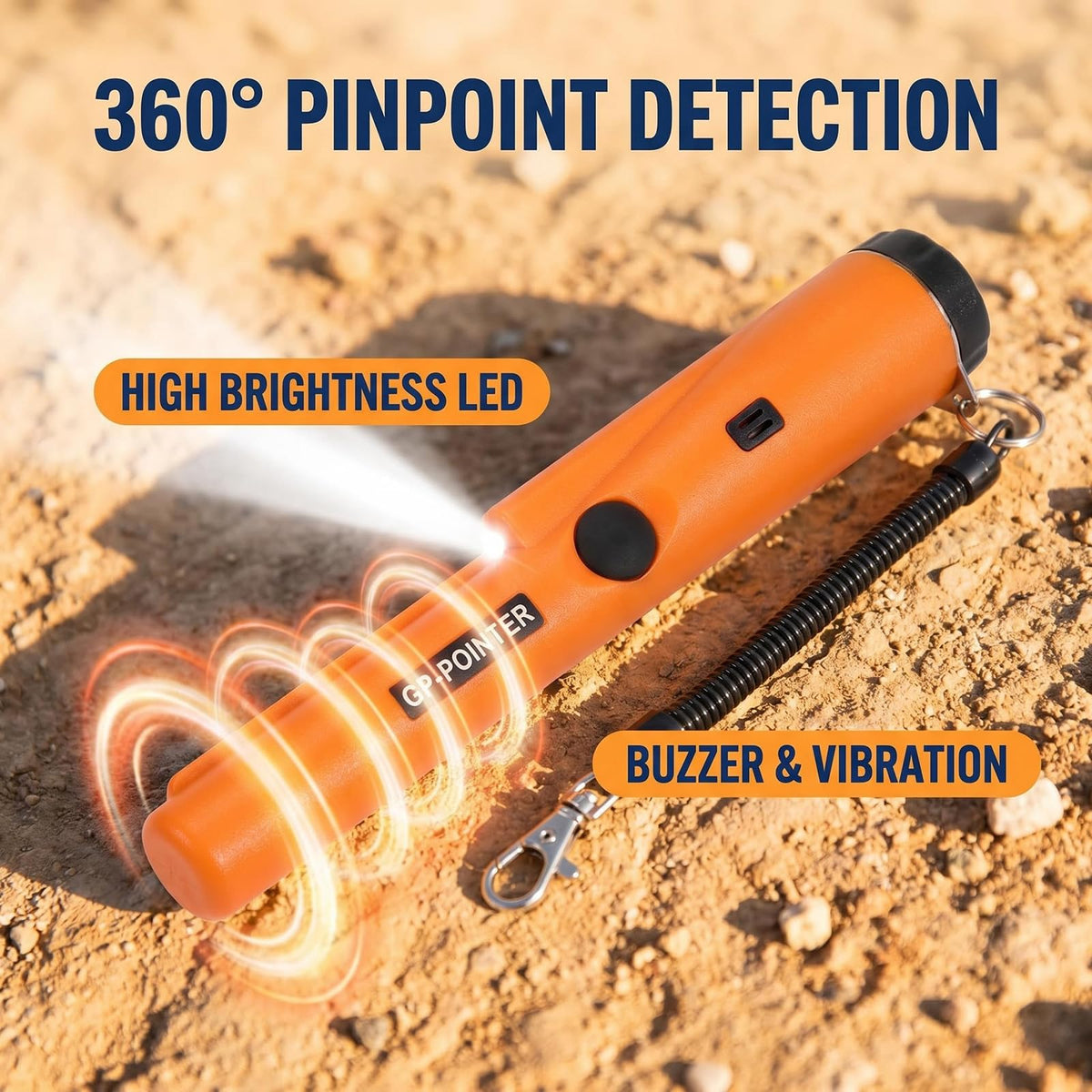 Handheld Metal Detector, Metal Detector Pinpointer Portable 360° Sensitivity Finder with LED Light, Audio & Vibration Alerts for Coin, Silver, Jewelry, Gold Discovery Sand/Lawn/Soil, Security Check