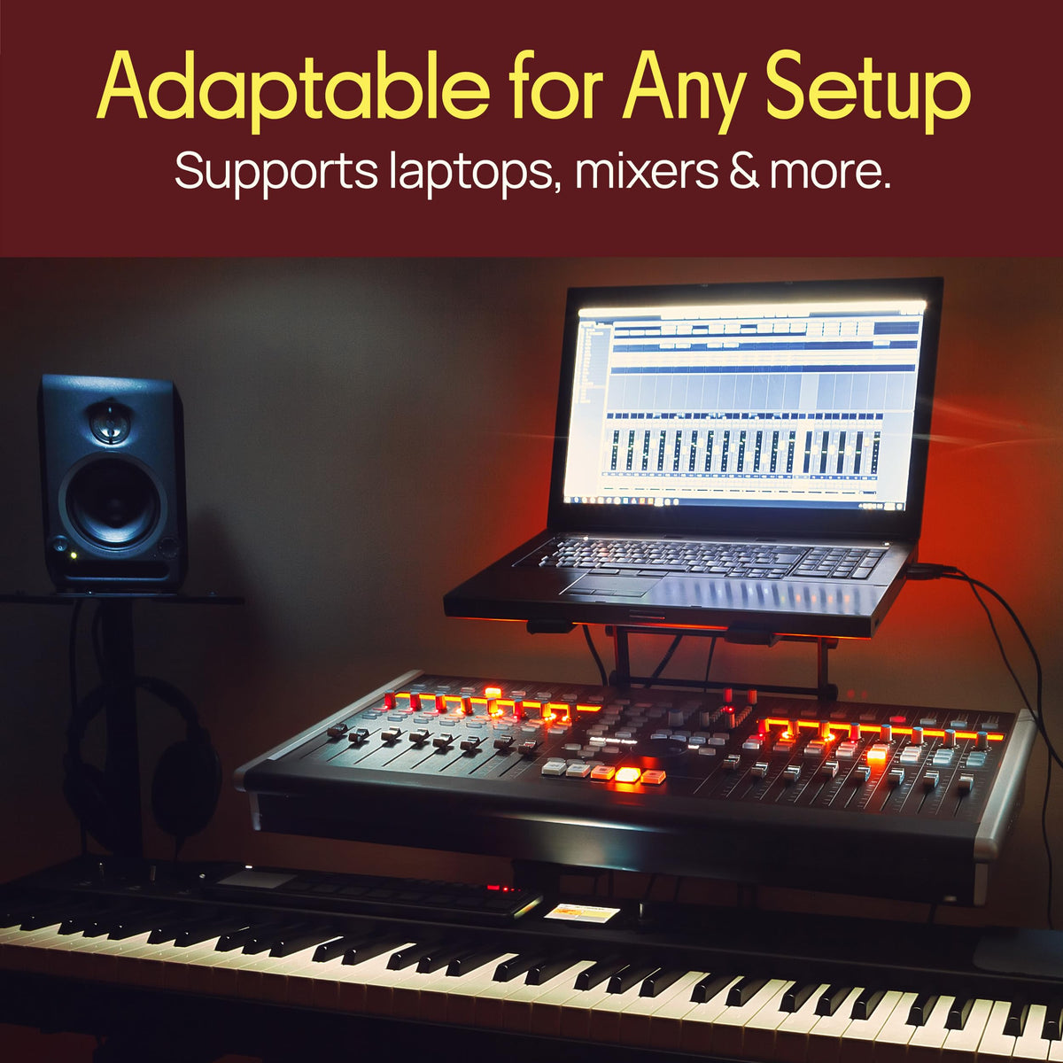 Pyle Portable Dual Laptop Stand - Standing Table with Adjustable Height, Ergonomic Design & Anti-Slip Prongs for DJ Mixer, Sound Equipment, Workstation, Gaming & Home Use - PLPTS38, Black