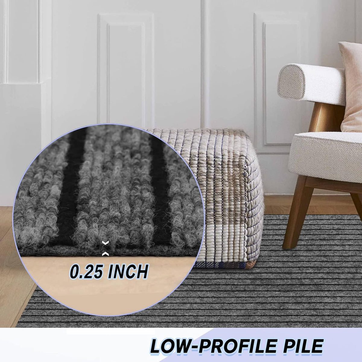 Custom Size Backed Non-Slip Area Rugs Runner, Easy Clean, Waterproof Runner Rugs for Hallway Entryway, Kitchen, Laundry, 4FT x 70FT, Gray Stripe