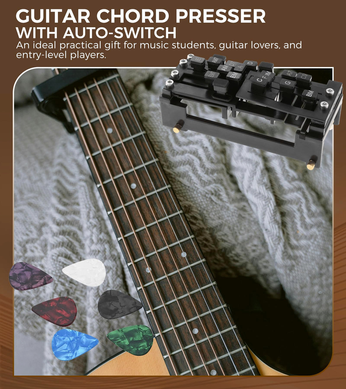 firburove Guitar Chord Presser with 6 Premium Guitar Picks