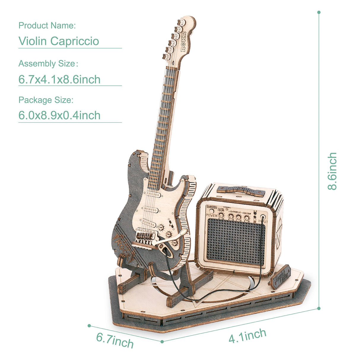ROKR Wooden 3D Puzzles for Adults Guitar, Musical Instrument Model Kit 3D Puzzles to Build, Desk Decor/DIY Hobbies/Gifts (Electric Guitar)