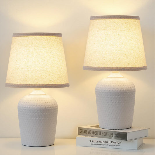 16’’ Small Table Lamps Set of 2 for Bedroom, Nightstand Lamp Beige & White