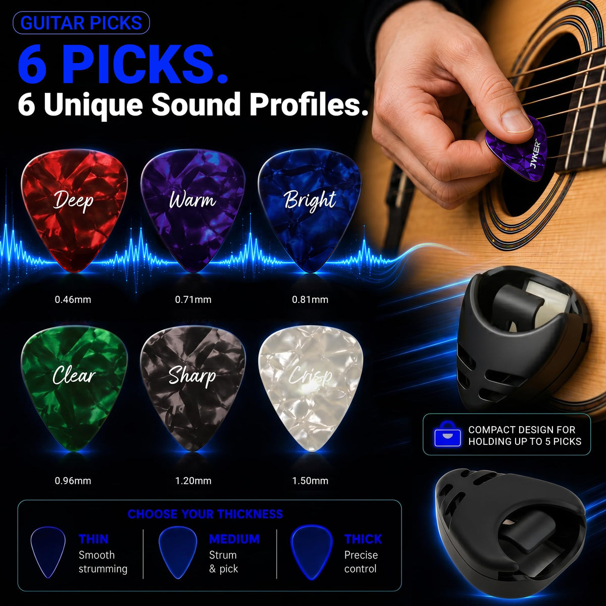 JYKER Guitar Accessories Kit - Guitar Capo, Guitar Picks, Guitar Strap, Pick Holder, 2-in-1 Pick Tuner for Acoustic, Electric, Bass Guitar & Ukulele, Rosewood