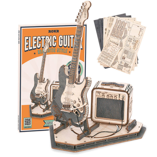ROKR Toy Guitar DIY Kit,STEM Projects for Kids 8-12,Model Kits for Adults,3D Wooden Puzzles for Adults and Kids