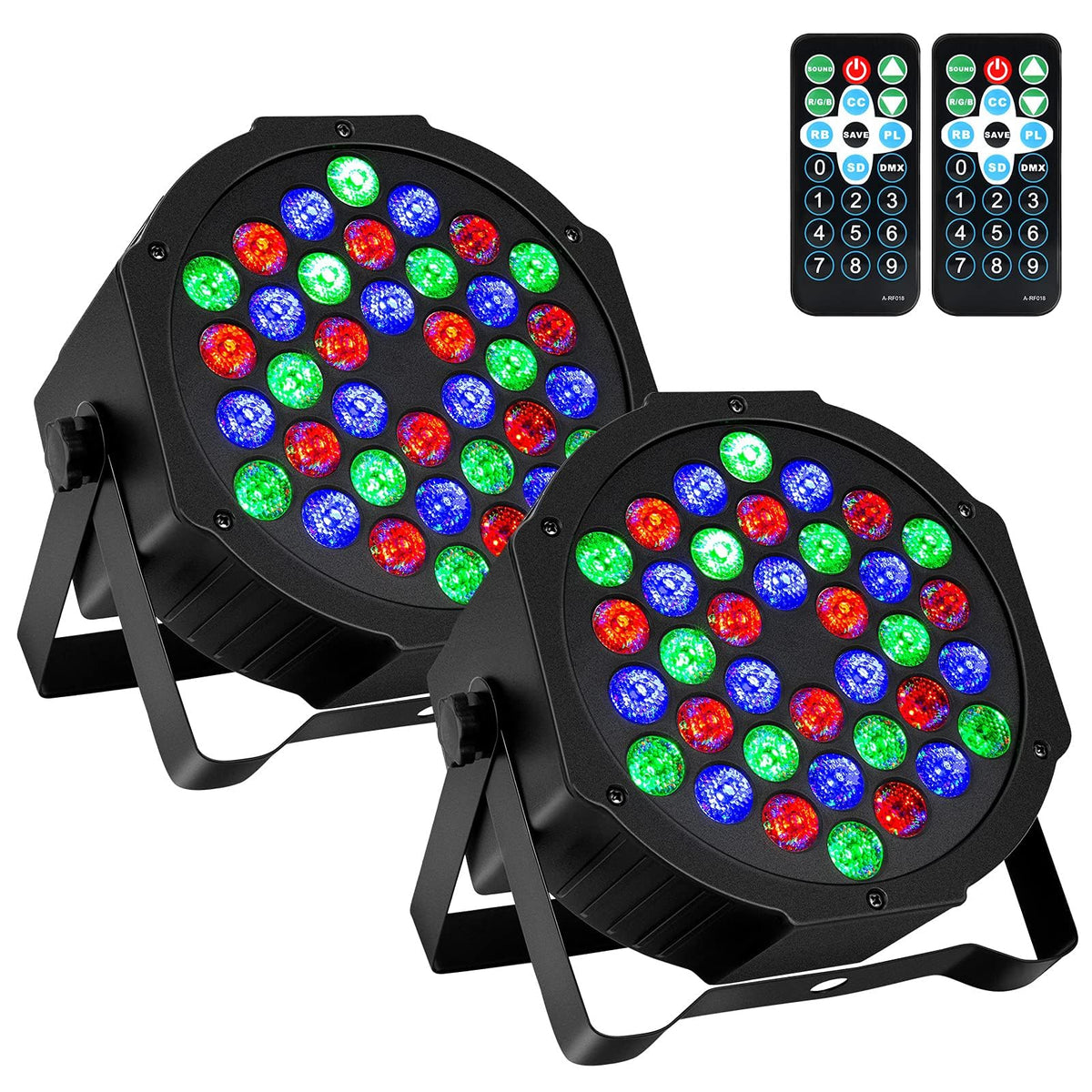 Litake DJ Par Lights, RGB 36 LED Stage Lights Sound Activated,Remote & DMX Controlled LED Uplights,7 Modes Uplighting for Dance Party Church Wedding Birthday Holiday Music Show-2 Pack