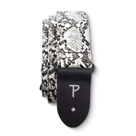 Perri’s Leathers Faux Snake Skin Guitar Straps, 39" - 58", White, Jacquard Patterned, Adjustable Length, Leather Ends, Non-Slip & Durable, Electric, Bass, Acoustic Guitar Strap