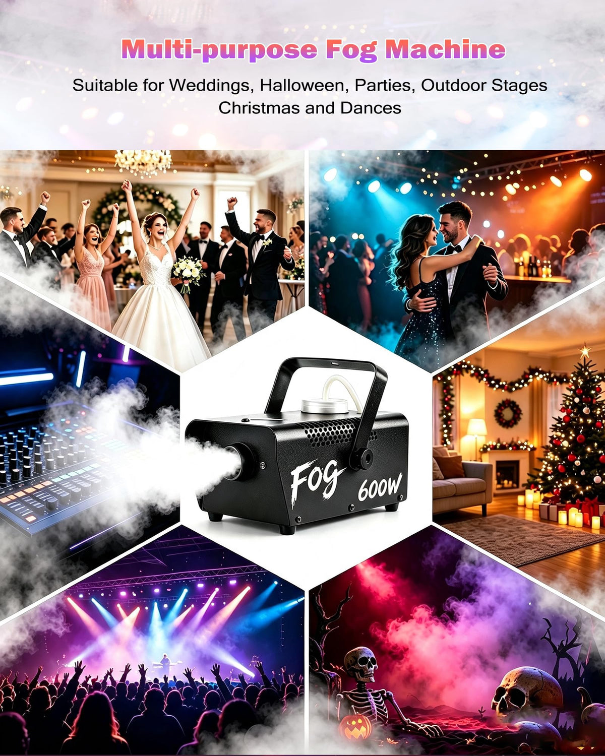 Fog Machine 600W Halloween Smoke machine Indoor Outdoor Stage