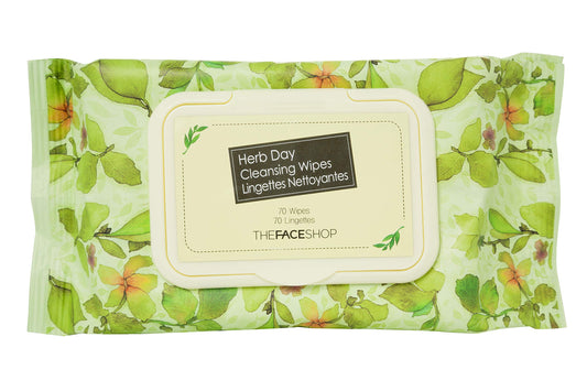 The Face Shop Herb Day 365 Cleansing Wipes - Make Up Remover Face Wipes with Rosemary Extract - Non-Irritating - Refreshing, Brightening, Moisturizing - Korean Skin Care