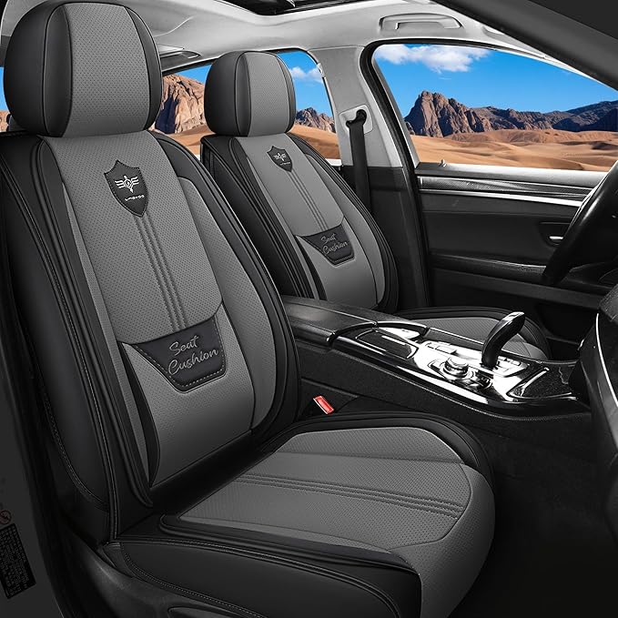 LINGVIDO Car Seat Covers Full Set (5 Seats) - Premium Perforated Nappa Leather, Waterproof Shield, Omni-Adapt Fit SUVs Sedans, Ultimate Family & Pet Protection