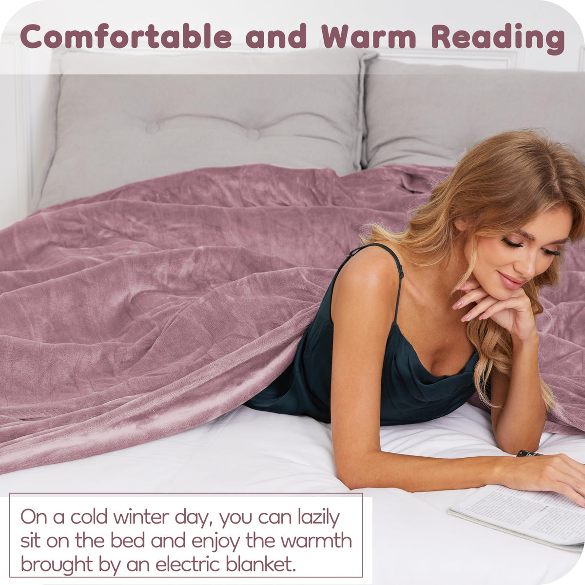 LaffyLo Electric Heated Blanket Queen Size 84" x 90", Soft Flannel Heating Blanket with Dual Controls, 4 Heat Settings, 10-Hour Auto Shutoff, Overheat Protection, Machine Washable, Purple