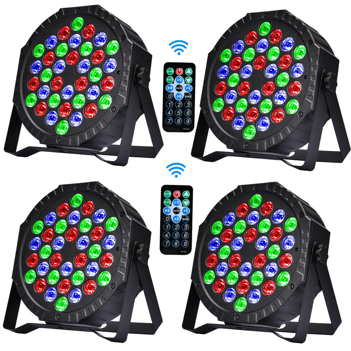 Stage Lights DJ Lights 36LED Par Lights - 4 Pack RGB Party Lights Uplights with Sound Activated Remote Control Stage Lighting for Disco Wedding Club Ba Christmas Party Lighting Outdoor