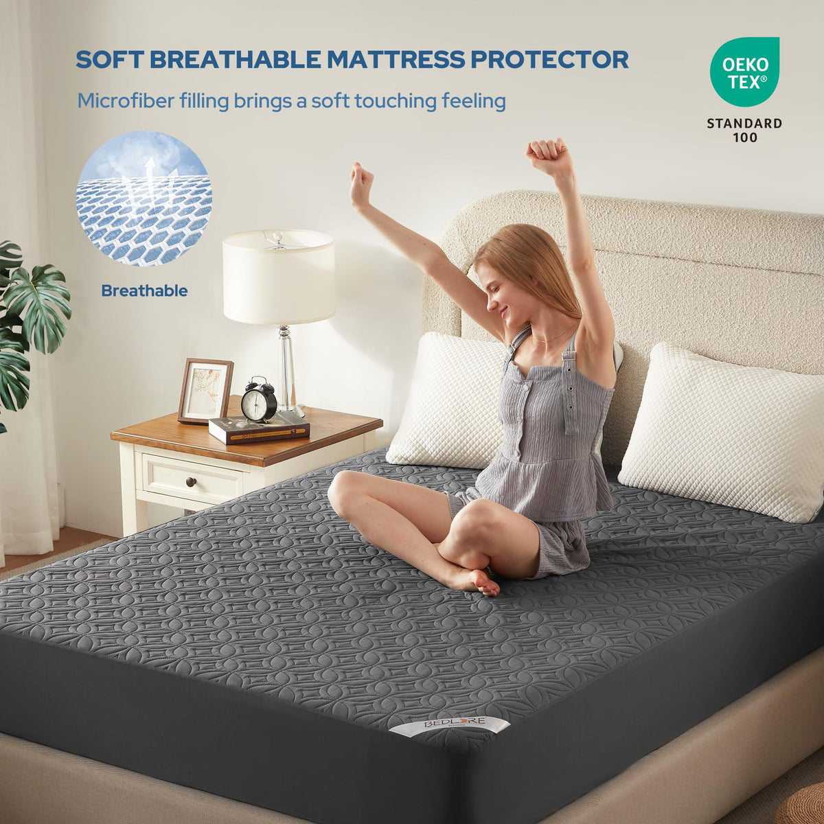 BEDLORE Waterproof Mattress Protector, Queen Size Mattress Pad Noiseless
