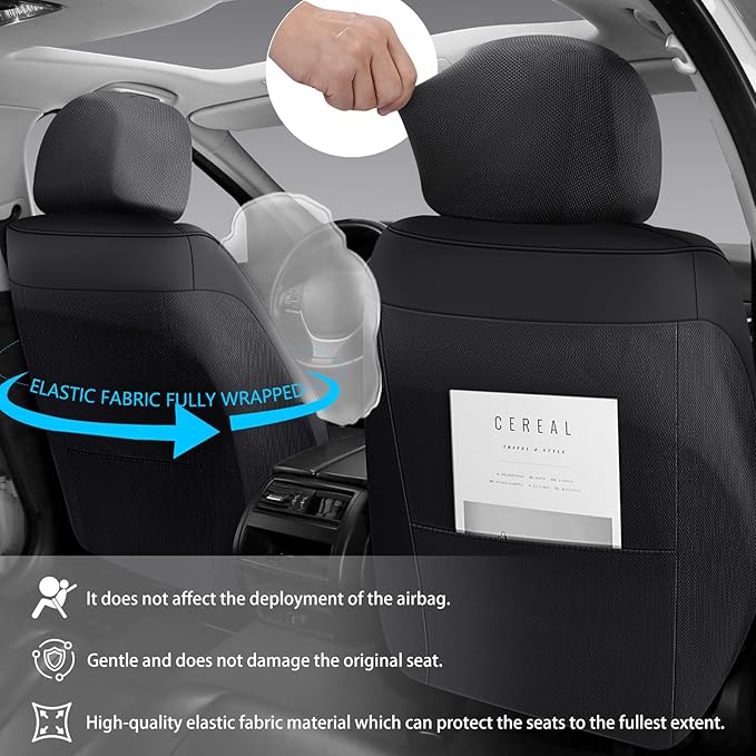 Car Seat Covers Front Pair,Universal Fit for Cars,SUVs,Trucks,and Sedans,Faux Leather Car Seat Cushion Compatible with Airbags,Waterproof Car Seat Protector,Black