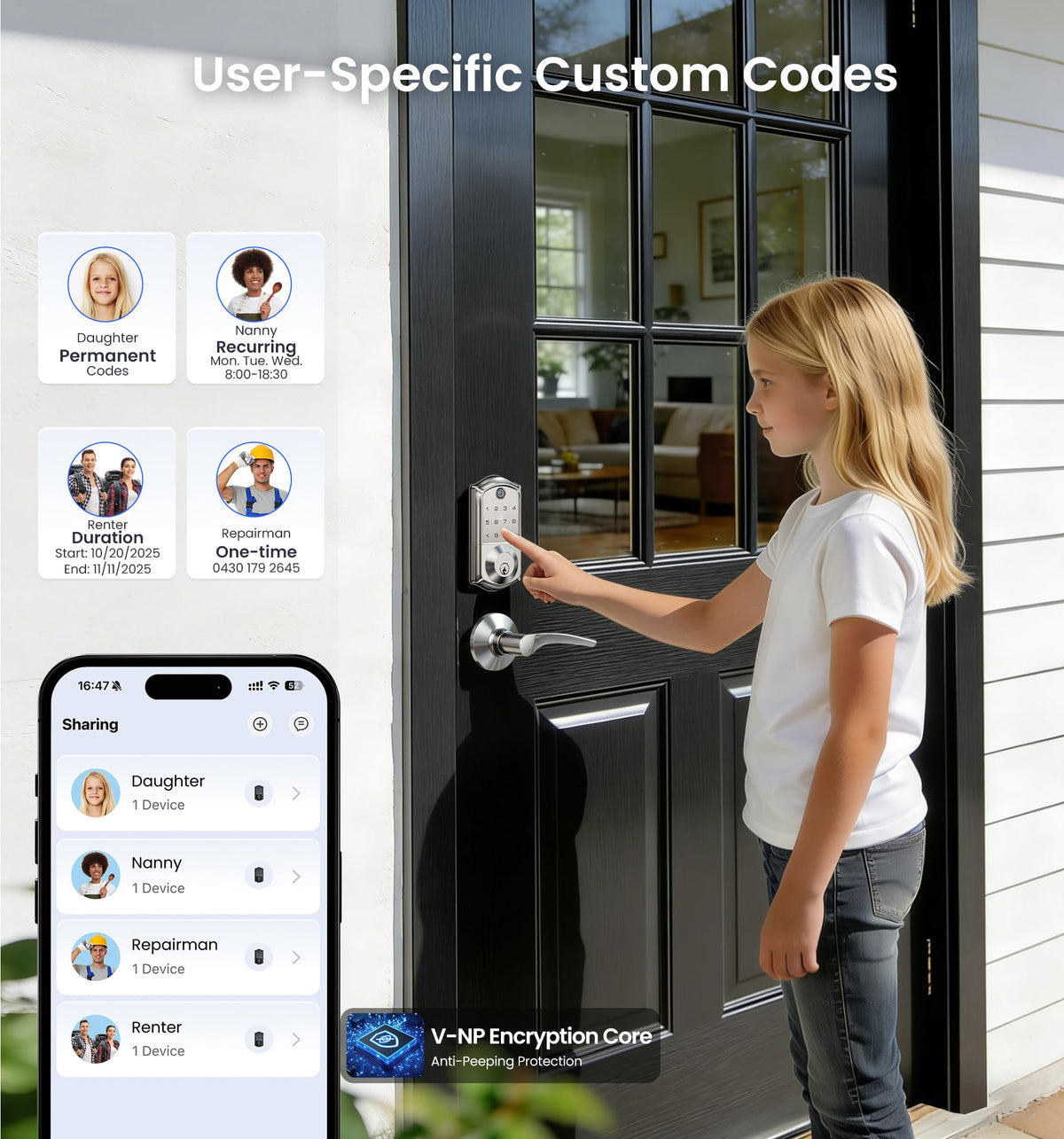 Veise VE017 Fingerprint Smart Door Lock with App Control, Satin Nickel