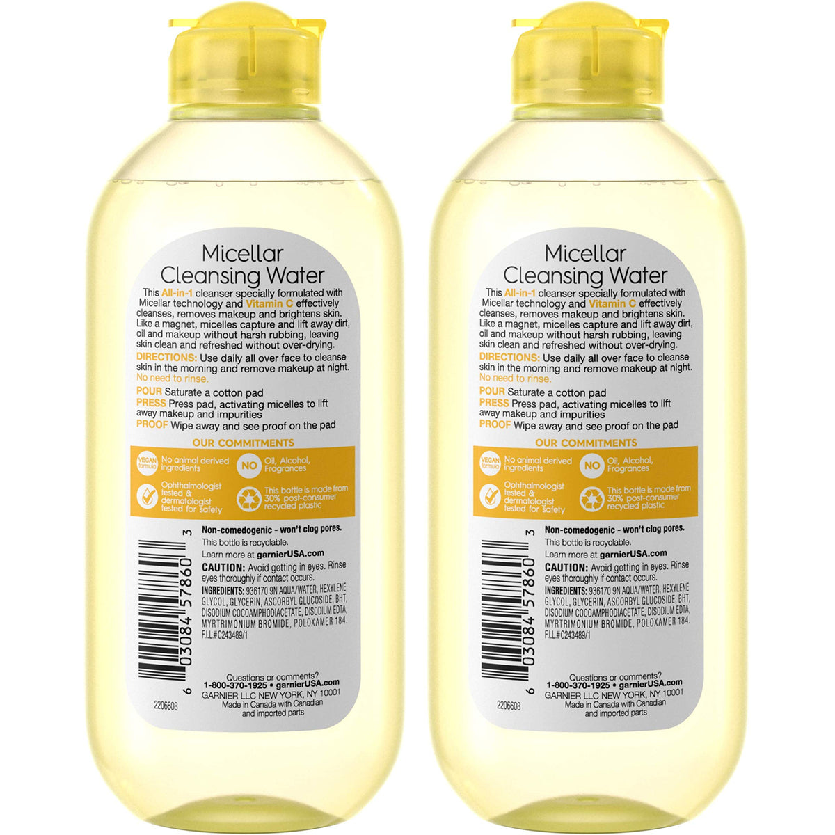 Garnier Micellar Water with Vitamin C, Facial Cleanser & Makeup Remover, Brightening & Hydrating, For All Skin Types, Vegan, Cruelty Free, 13.5 Fl Oz (400mL), 2 Count