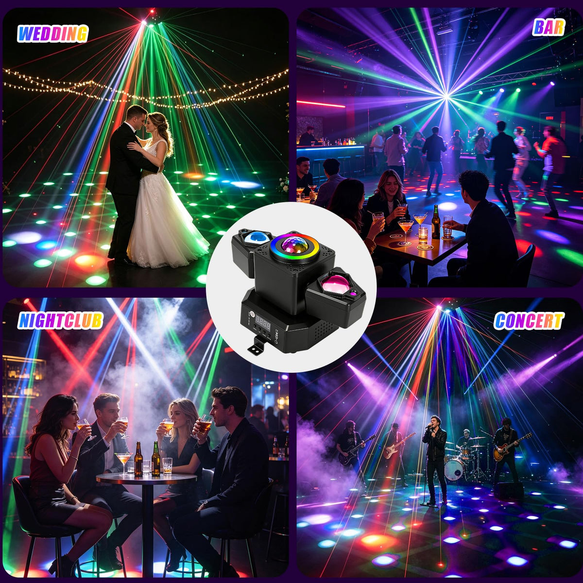 XPCLEOYZ 2 Arms Moving Head DJ Lights 4-in-1 RGBW LED Disco Stage Light