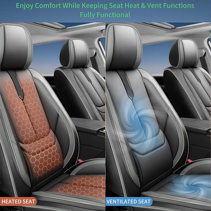 Fit CRV Car Seat Covers for Honda CR-V 2013-2024 2025 2026 -Upgraded Premium Waterproof & Breathable Leather,Airbag Compatible,All-Weather Seat Cushion Protector,Full Set,Black-Grey