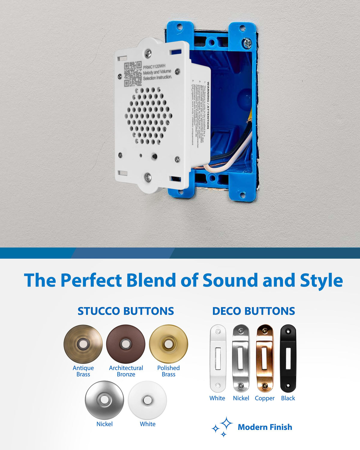 PrimeChime Plus 2 Mini- Video Compatible Doorbell Chime Kit with Polished Brass Stucco Button (PRMC1120SBPB)