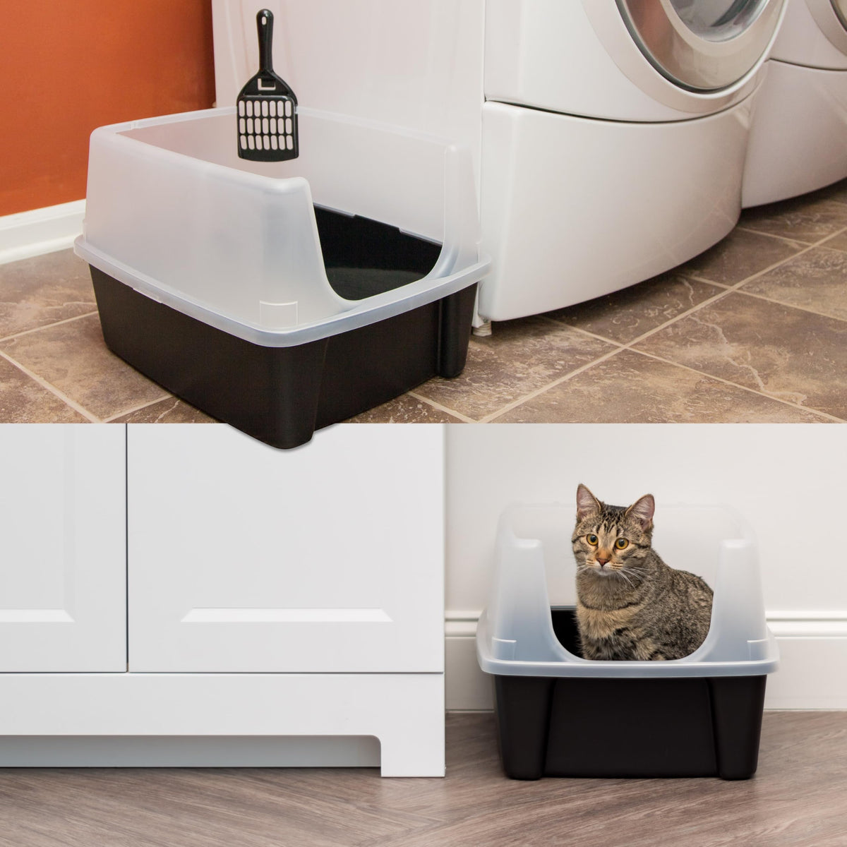 IRIS USA High Sided Cat Litter Box, Scatter Shield, Large, Black 2 Pack