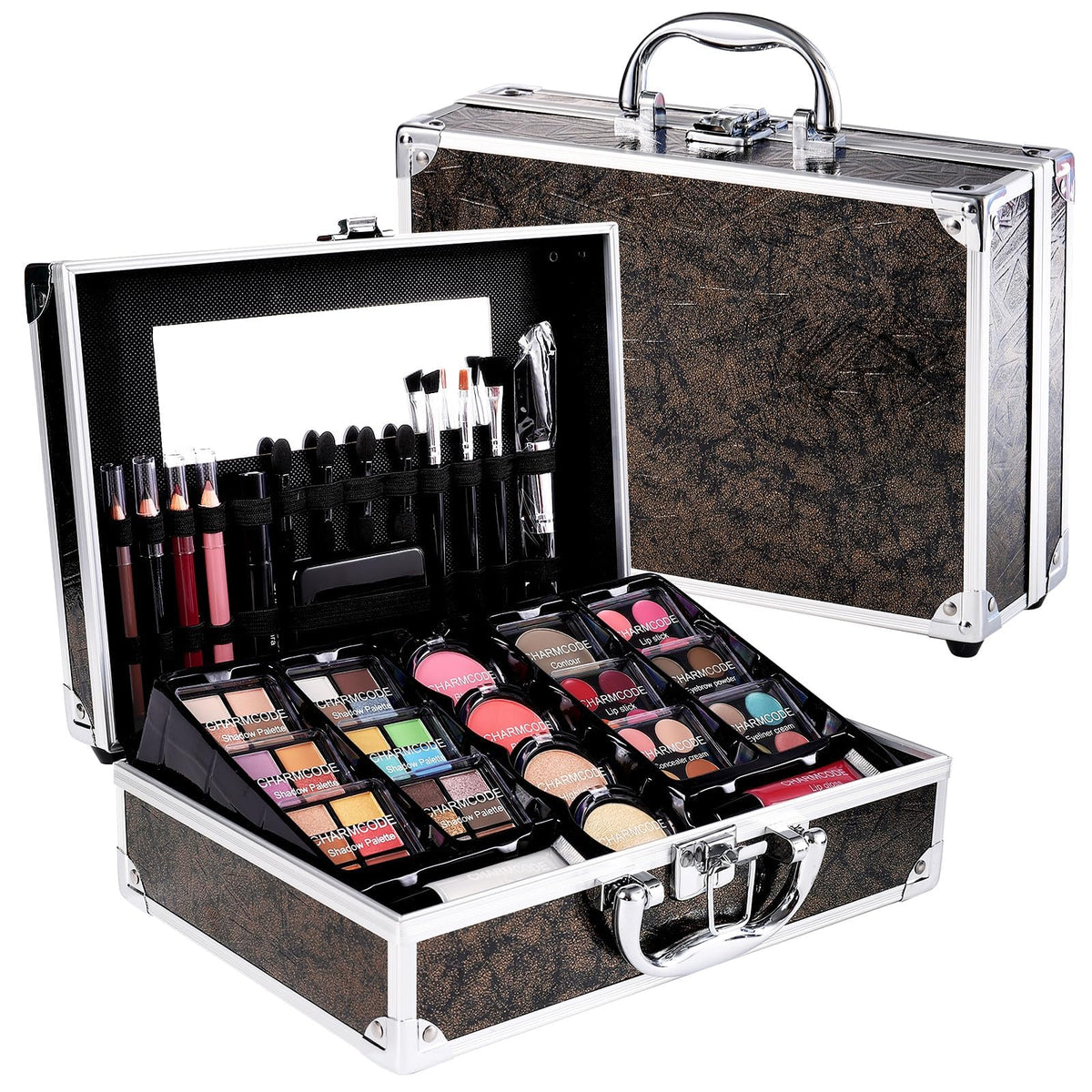 Makeup Kit for Teen Girls & Women Full Kit, Beauty Train Case with Starter Cosmetics Set, Make Up Christmas Gift Box with Eyeshadow,Lipgloss,Highlight,Blush,Lip&Eye Pen,Brush & More(GoldenBrown)