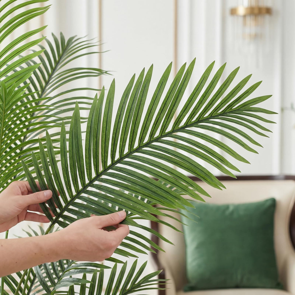 Keeplush 5ft Artificial Palm Tree with White Planter - Tall Fake Palm Tree Indoor Fake Tropical Plant for Home Office Living Room Bedroom Modern Decor
