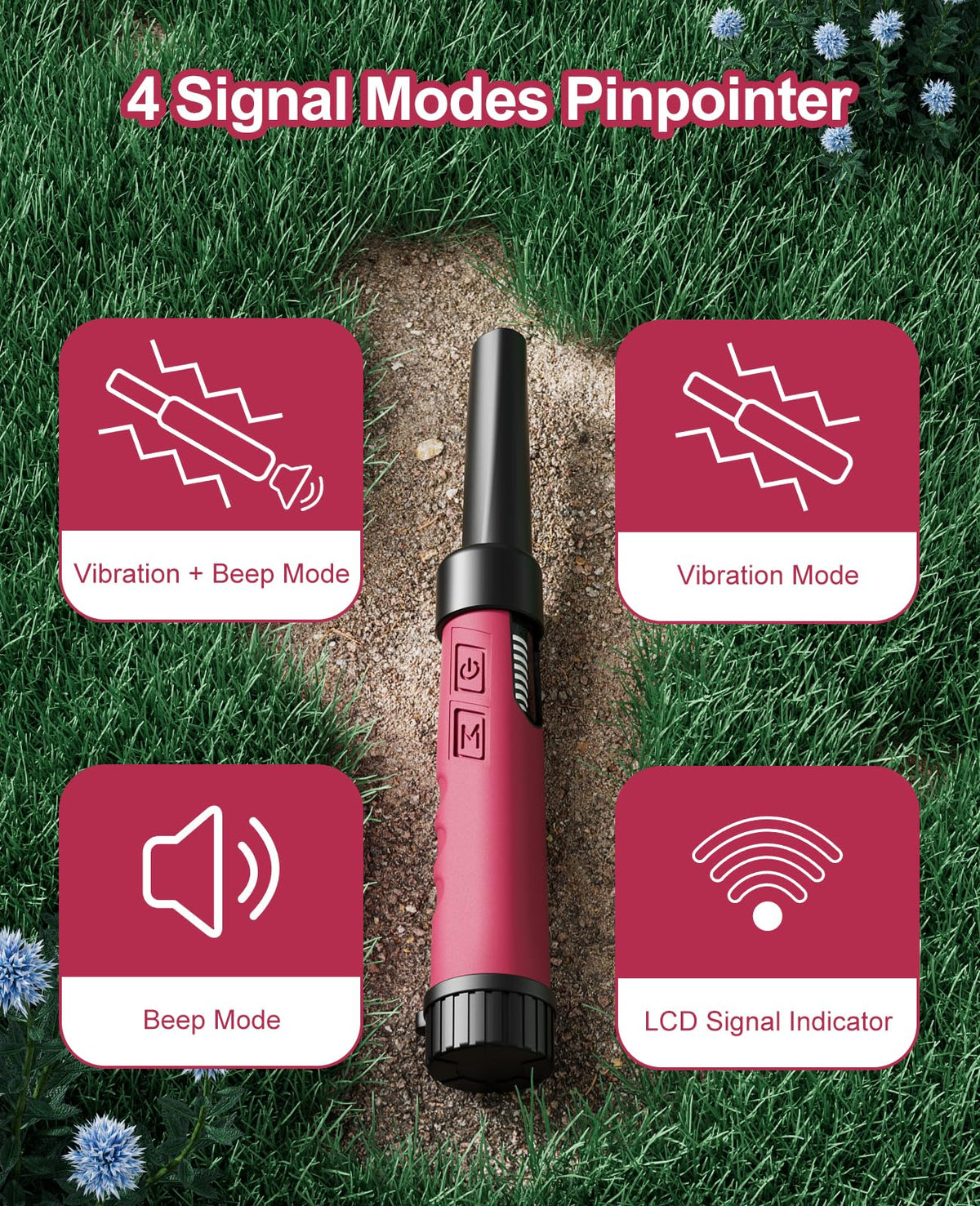 OKESAM Metal Detector Pinpointer for Adults, IP68 Fully Waterproof Metal Detector LCD Signal Display Handheld Pin Pointer Wand Underwater Treasure Hunting 360°Detection High Accuracy LED Light