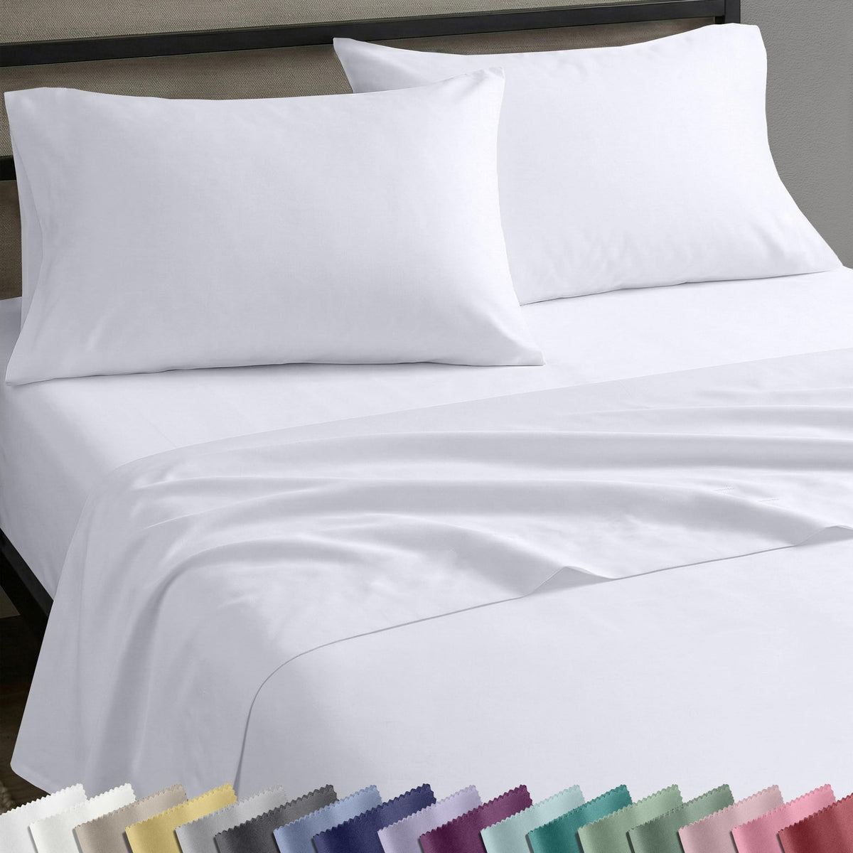 Soft Natural 100% Cotton Sateen Queen Sheets, 4 Pc Set, Bright White
