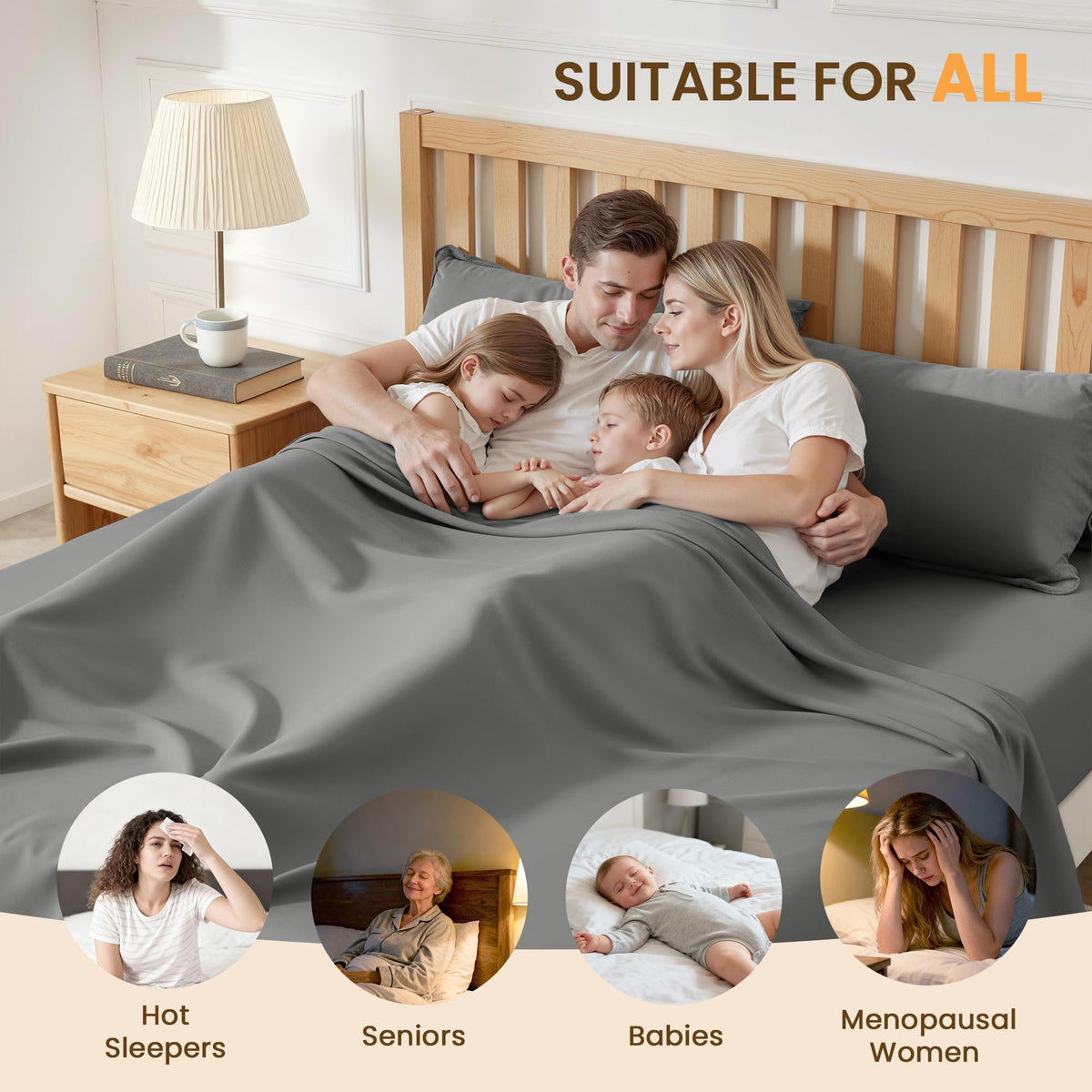 USXIBEI Queen Size 4 Piece Sheet Set - Comfy Breathable & Cooling Bed Sheets Set, Soft and Wrinkle Free, Deep Pockets, Easy & Secure Fit, Hotel Luxury Bedding for Women, Men - Oeko-Tex - Dark Grey