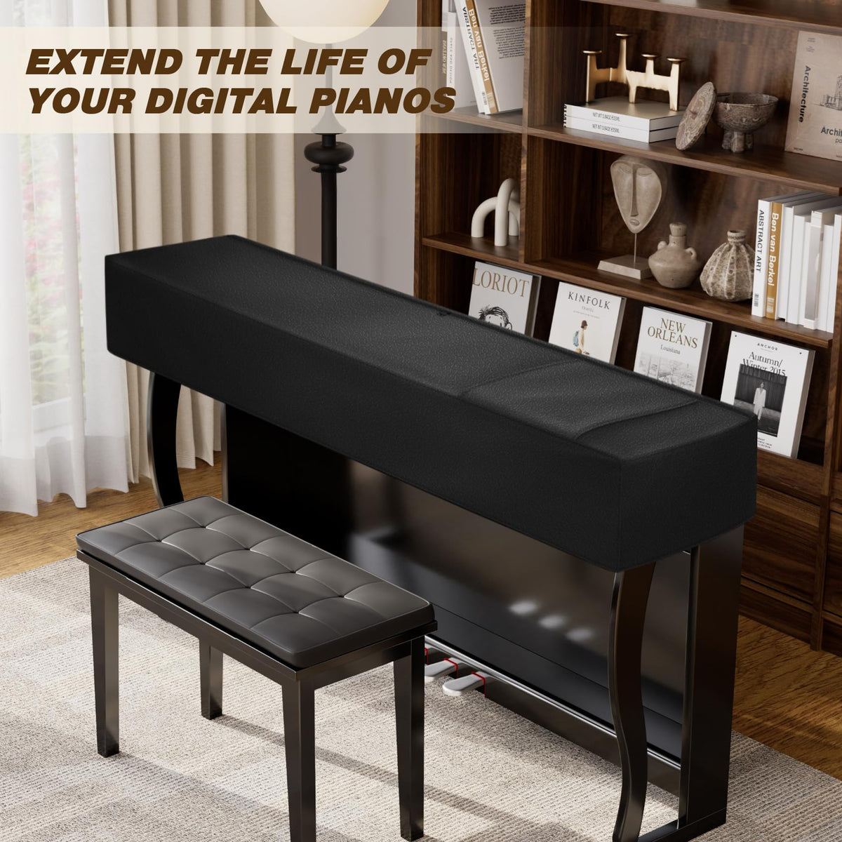Explore Land 88 Keys Digital Piano Dust Cover, 53.5"Lx12.5"Wx8"H, Black