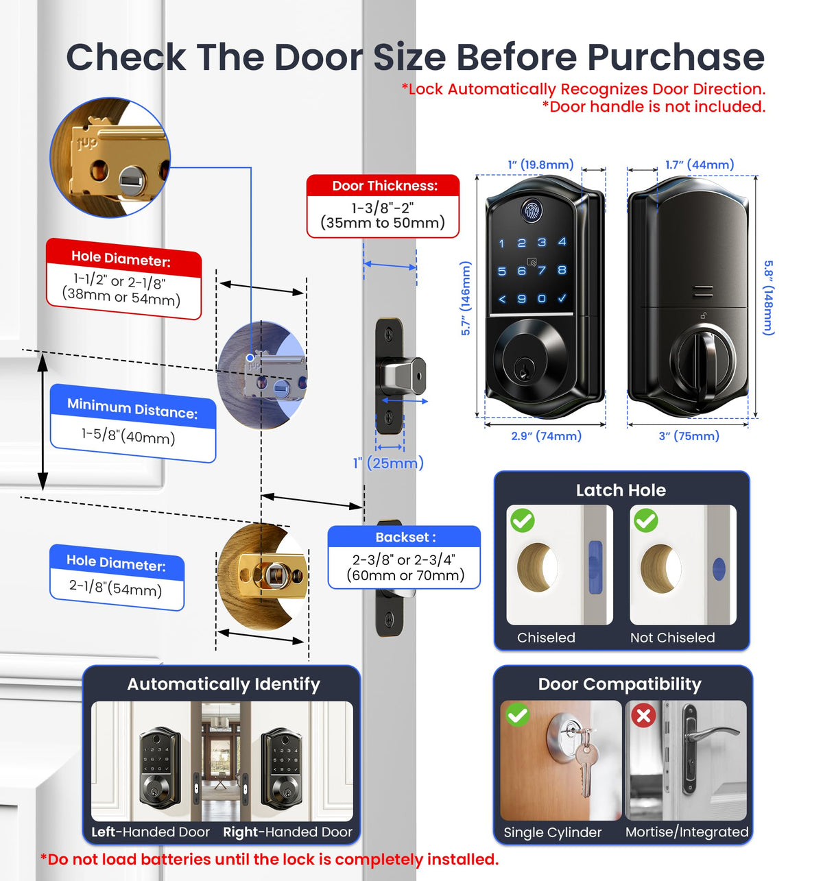 Veise VE017 Fingerprint Smart Door Lock with App Control, Matte Black