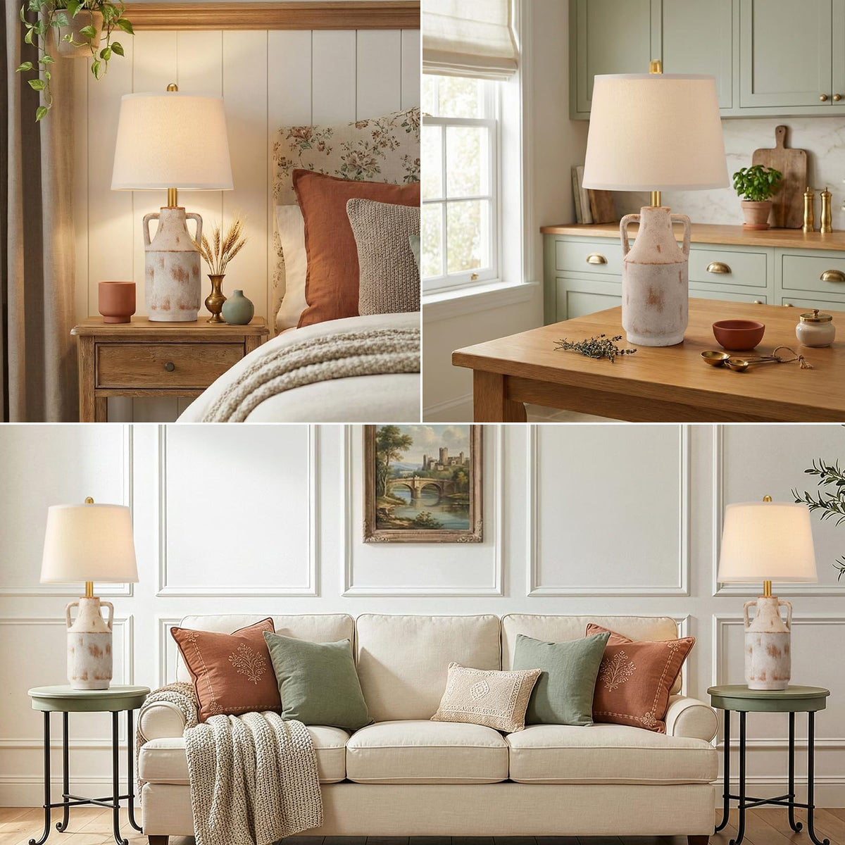 Lovlast Ceramic Table Lamp for Living Room, 26" Rustic Farmhouse Lamp