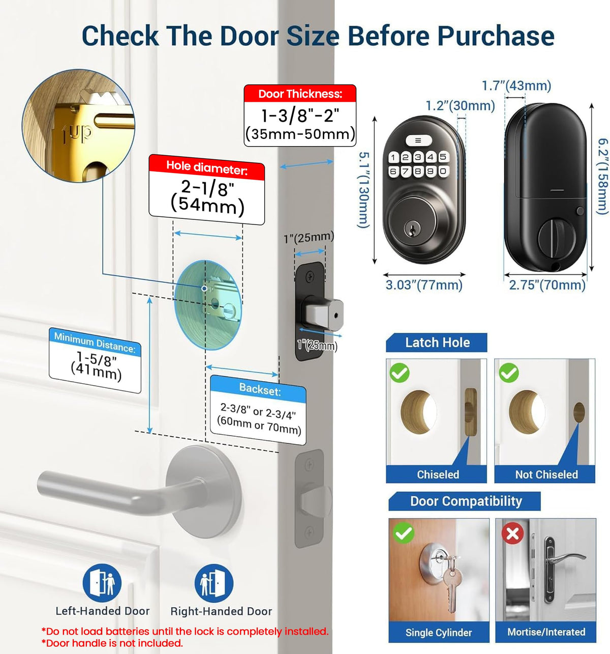 Veise RZ-A Electronic Keypad Deadbolt Door Lock, Matte Black