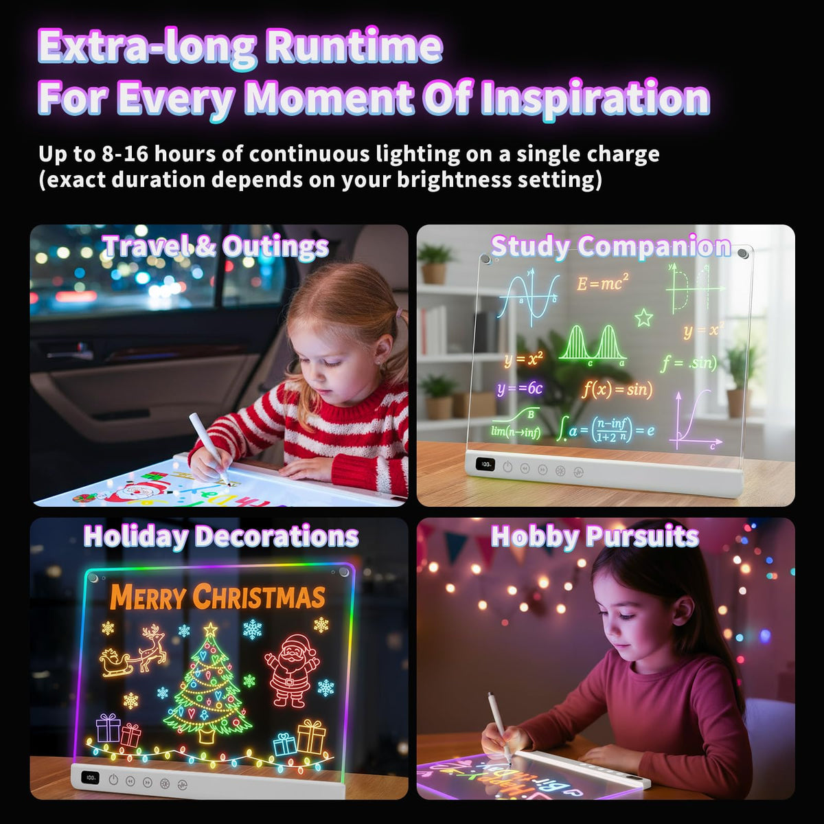 Lumiboard Led Drawing Board with 13 Light Effects, 16" Rechargeable Glow Doodle LED Note Board with Colors, Neon Light Up Drawing Tablet Gifts for Kids for Easter Birthday Christmas Gift Ideas