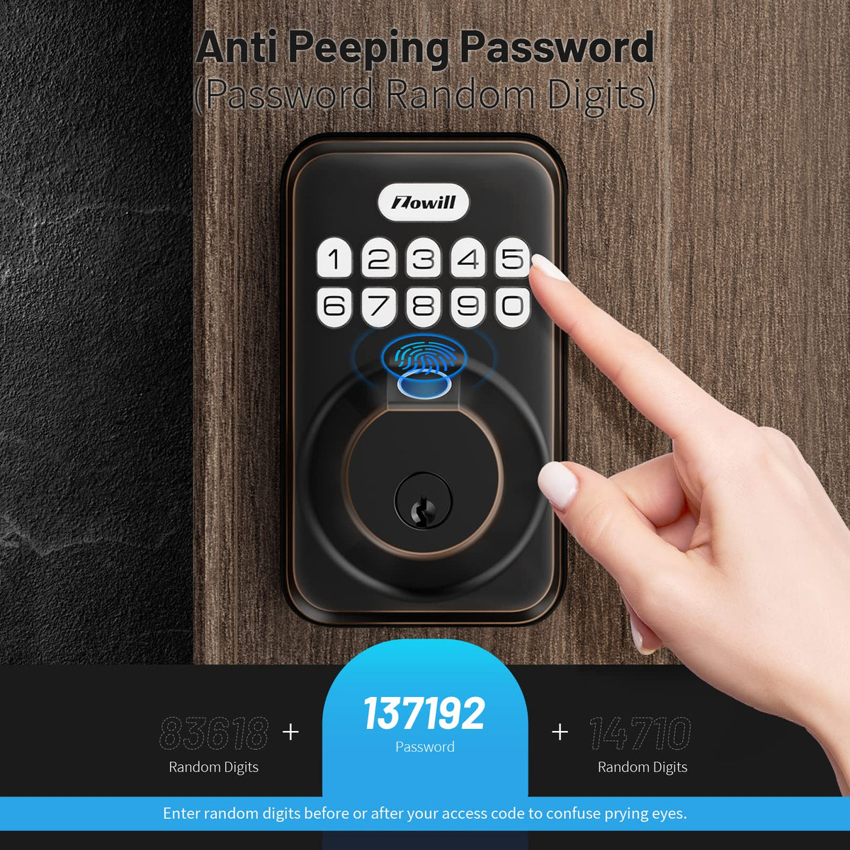 Fingerprint Door Lock, Zowill Keyless Entry Door Lock Keypad Deadbolt with 20 Biometric Fingerprints, 20 User Codes, Auto Lock, Anti-Peeping Password, IP54 Waterproof, Easy Installation Smart Lock