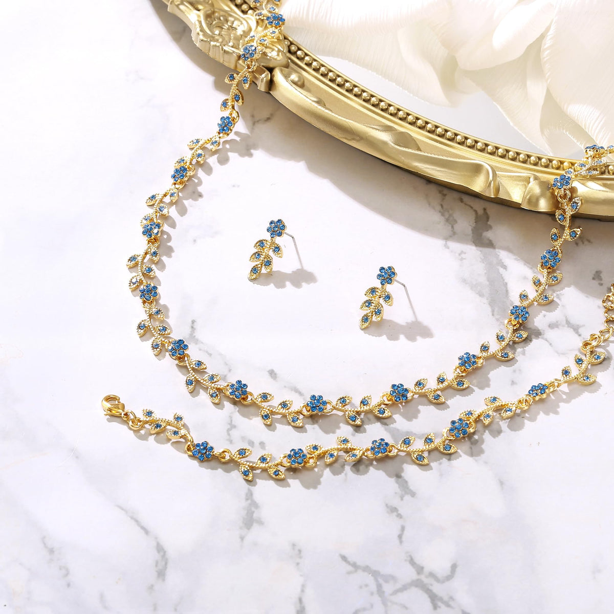 BriLove Gorgeous Wedding Jewelry Set for Women Bride Bridesmaid Blue Topaz