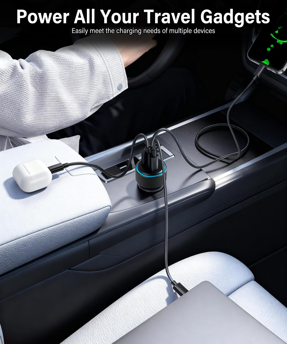 GaRhomxy 66W USB C Car Charger Fast Charging, 3-Port PD PPS/QC3.0 Cigarette Lighter Adapter for iPhone 17/16/15 Pro Max, Samsung S25/S24 Super Fast Charging, iPad, Android etc, Car Phone Accessories