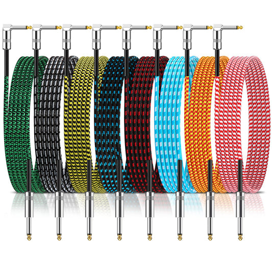 Rigibright 8 Pack 10FT Instrument Cable - Guitar, Bass, Keyboard, Microphone & Mixer Amp Cord (8, Multicolored, 10 Feet)