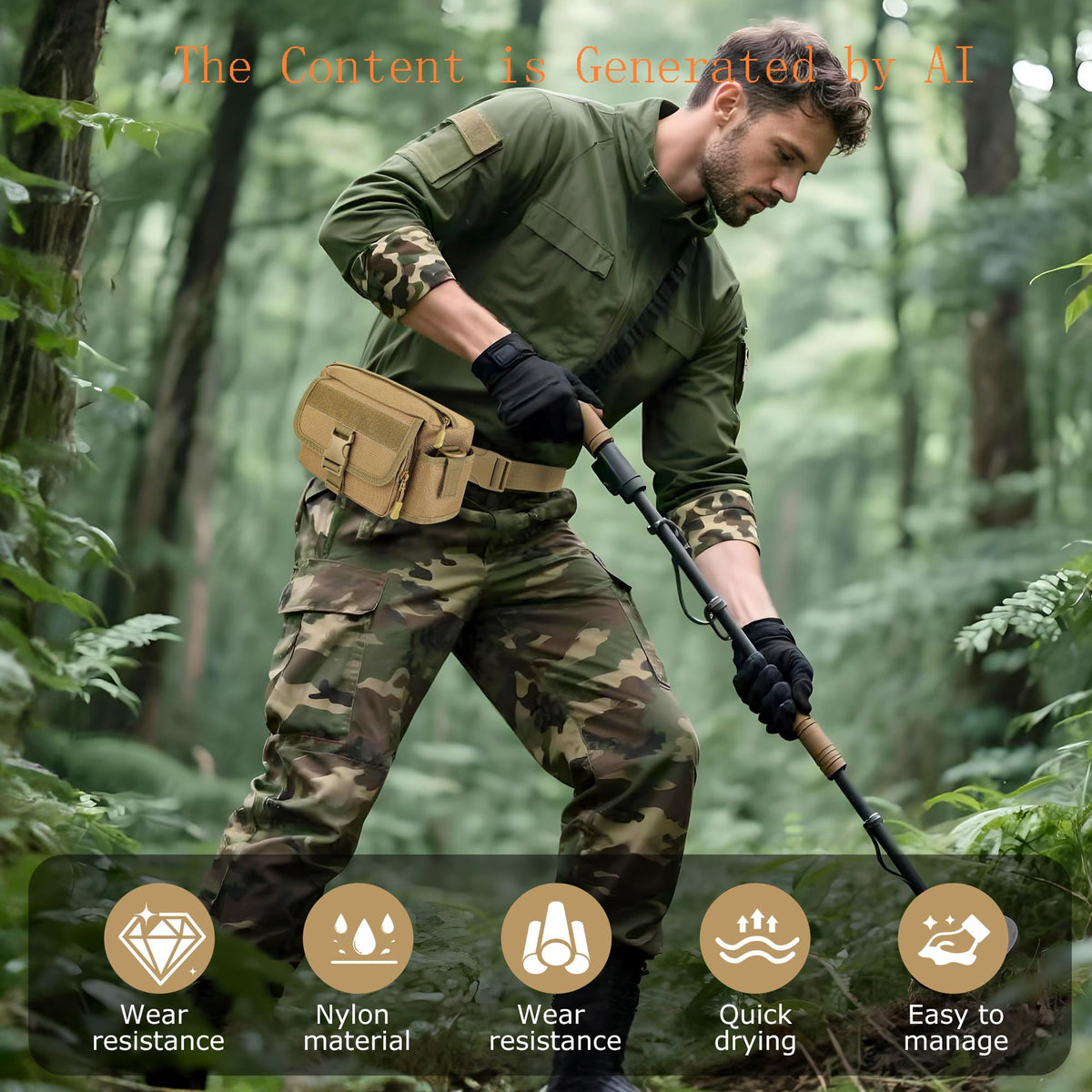 Metal Detecting Waist Bag with Kettle Sleeve Elastic Net，Portable Find bag, Waterproof Metal Detector Tool Bag, for Outdoor Metal Detector Accessory (Tan)
